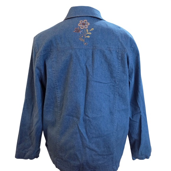 Alfred Dunner Womens Blue Denim Floral Embroidered Button Front Jacket Size 14 - Picture 3 of 6